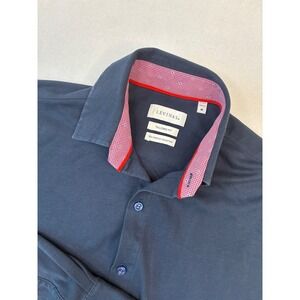 Levinas Button Down Shirt Mens Medium Navy Blue Tailored Fit Tech Stretch Cotton